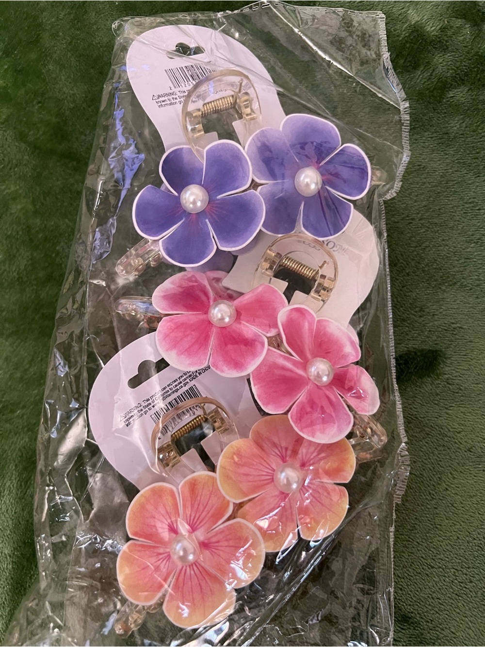 Floral Pearl Accent Hair Claw Clips - Purple, Pink, Peach